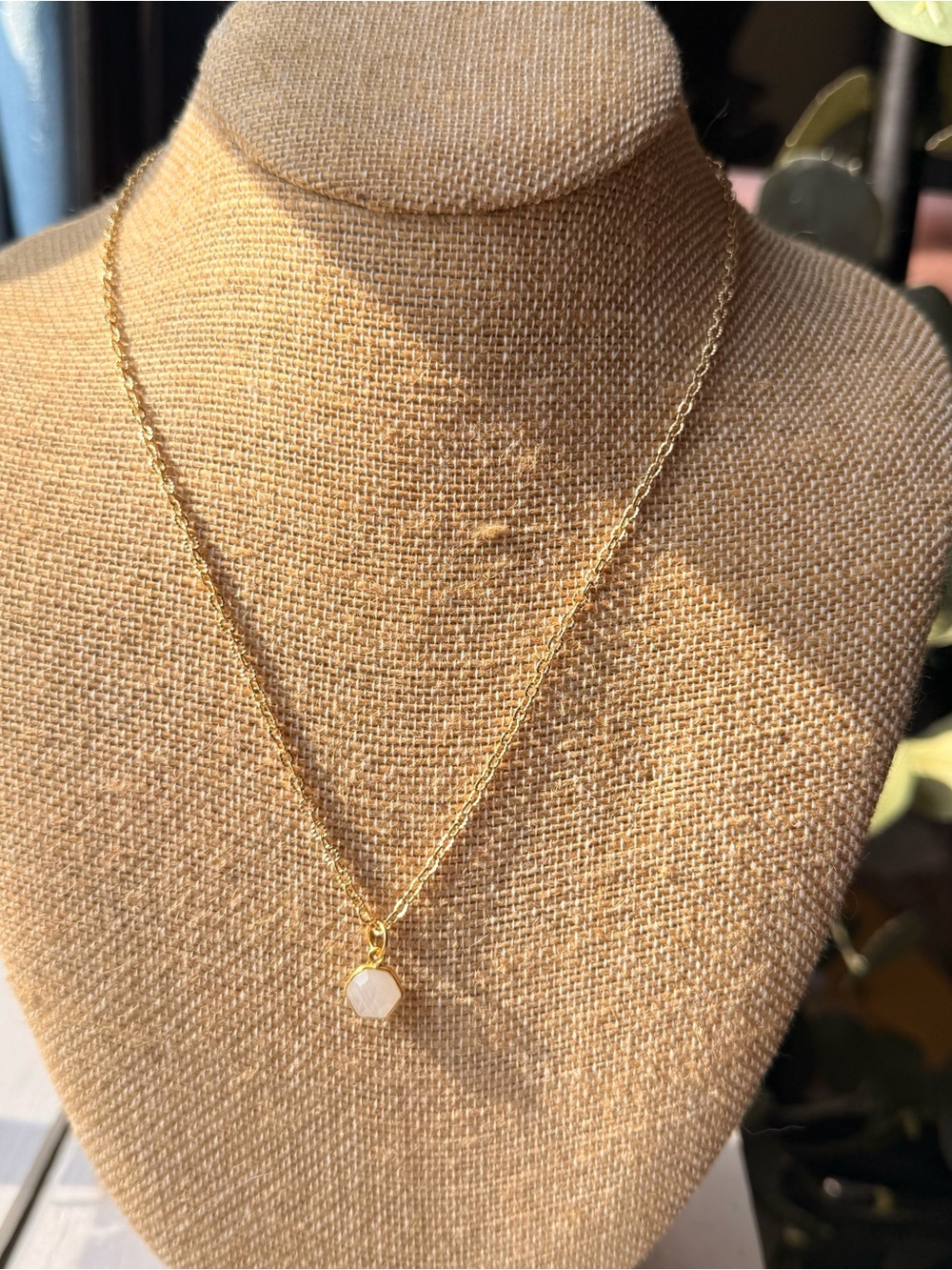 Minimalist Gold Chain Necklace with Moonstone Pendant - Picture 2 of 3